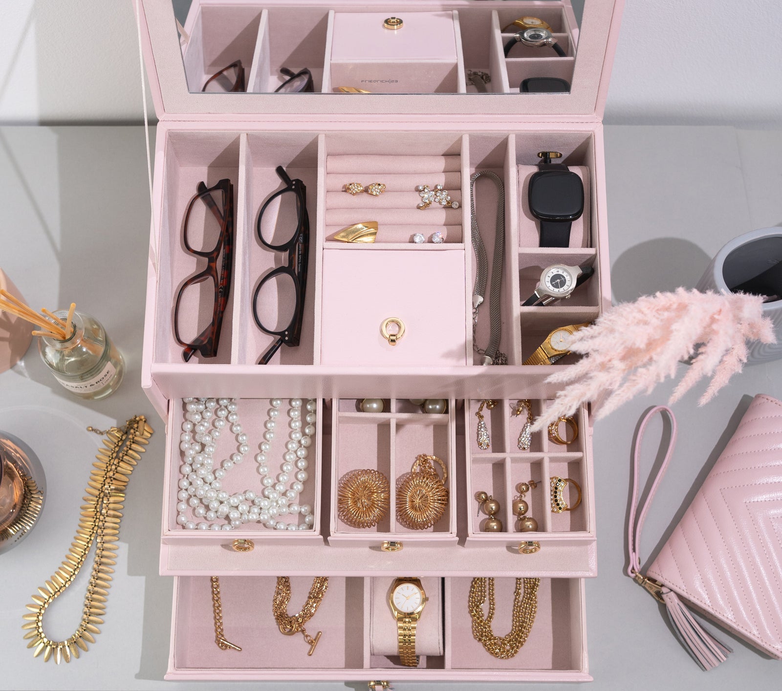 Boite à bijoux avec pochette en cuir véritable Aurora
